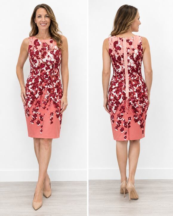 White House Black Market Dresses & Skirts - White House Black Market Cherry Blossom Sheath Dress Peach Red Floral Size 12